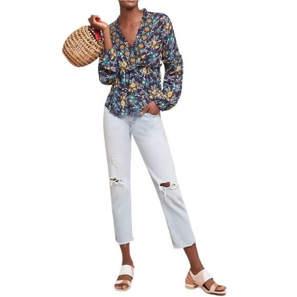 Anthropologie MEADOW RUE Strasser Embroidered Floral Peasant Blouse M - Picture 1 of 9